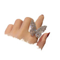 Korean Full Diamond Butterfly Open Ring Hollow Rhinestone Ring Adjustable Crystal  Fashion Jewelry