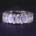 Abiding Popular Hot Sale Band Alternating Faceted Oval 4x6mm Milky Blue Moonstone & Round CZ 925 Silver Half Eternity
