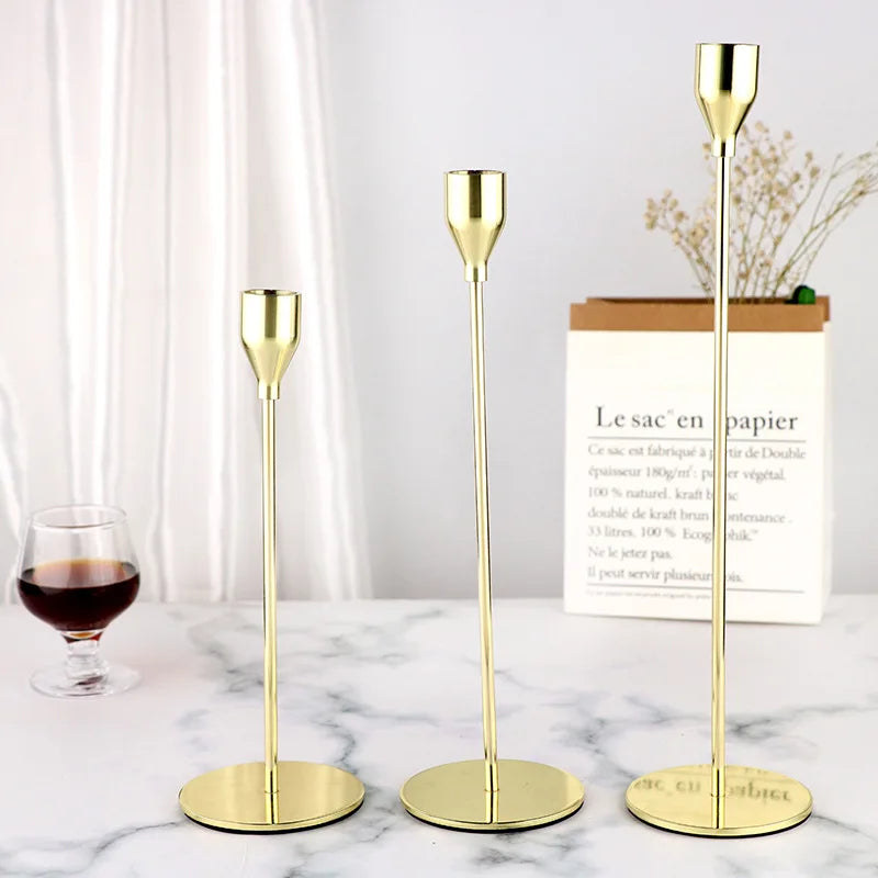 Modern Gold Iron Taper Brass Candlestick Holder Elegant Metal Candelabra Centerpieces 3 Sizes Christmas Party Religious Home