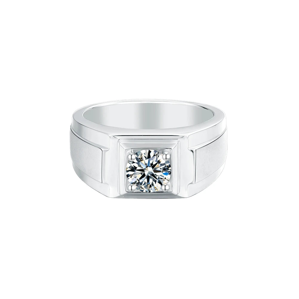 925 Sterling Silver Men's 1ct Moissanite Ring Rhodium Plated High Polished Comfort Fit Design Wedding Engagement Ring for Man
