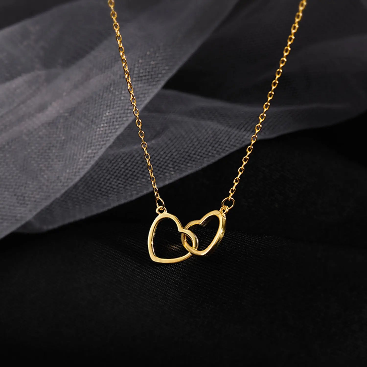 Personalized Double Love Heart Necklaces Gold Plated Titanium Steel Necklaces for Women