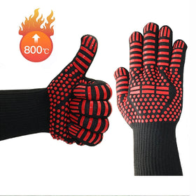 High-Temperature Oven Mitts with Plastic Handle Fireproof and Heat Resistant Silicone Gloves for Barbecue and Microwave