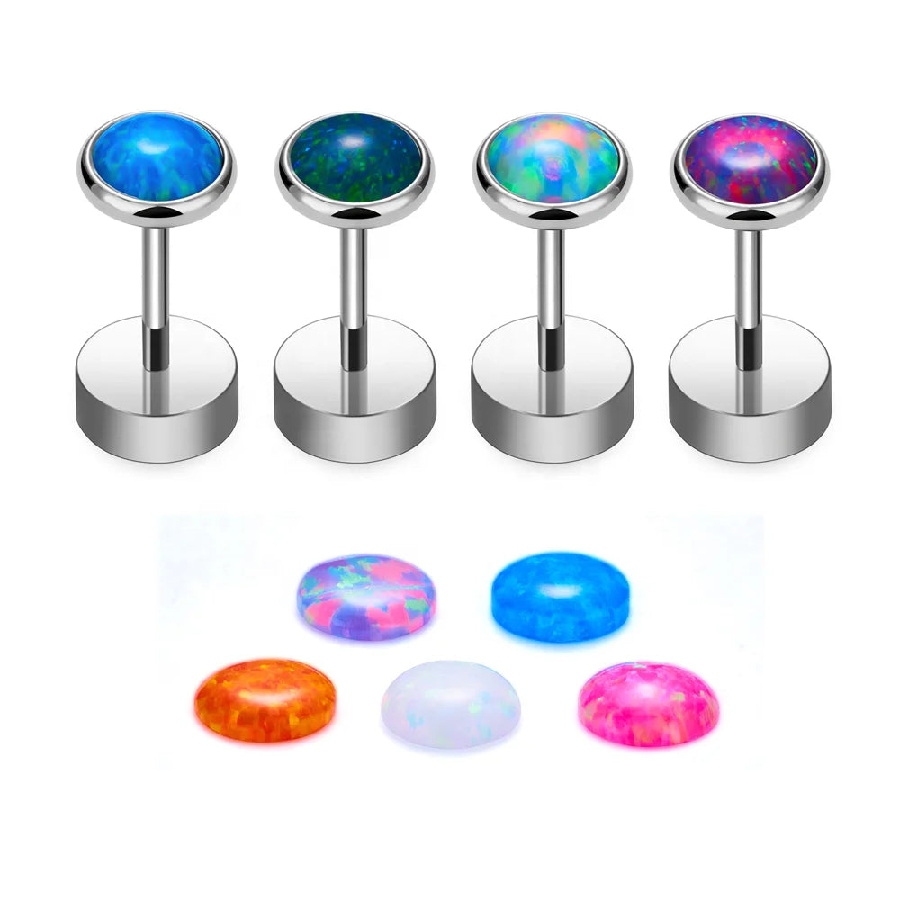 G23 ASTM F136 Titanium Piercing Ear Studs Nose Stud for Women 20G Round Opal Inlay Ear Tragus Cartilage Piercing Jewelry