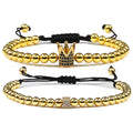 Classical Handmade Braiding Crown Bracelet Cube Luxury 6mm Copper Bead Stone Beaded Adjustable Charm Bracelet for Men Jewelry