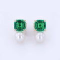 5x5mm 0.5ct Asscher Loose Lab Emerald 4.5mm Pearl Stud Earrings 9k/10k/14k/18k Earrings
