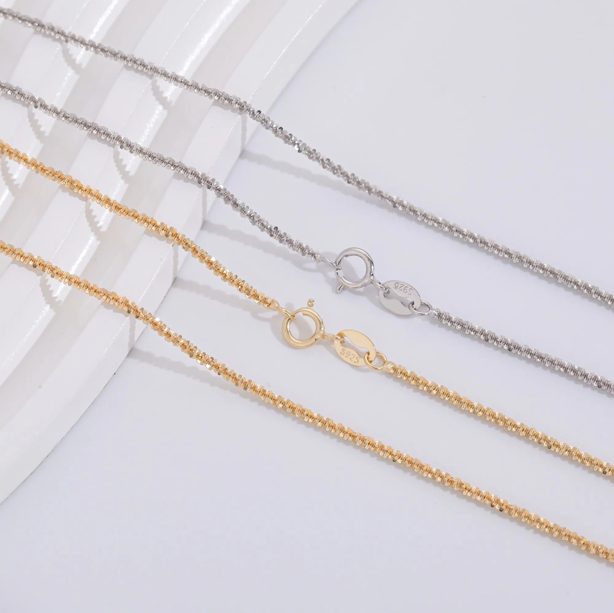 CH017 18inches Wholesale Strobe Chain 925 Sterling Silver Rope Chain 18k Gold Plated Necklaces for DIY Women Jewelry