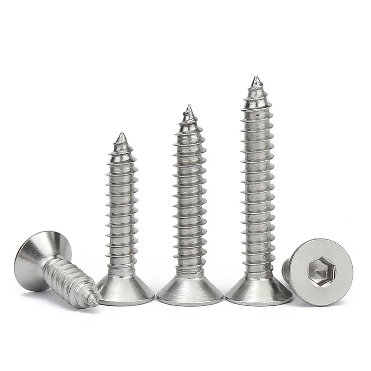 304 / 316 Stainless Steel Countersunk Head Hex Socket Self Tapping Screws DIN 7991 Standard Sharp Point Metal Threaded Fasteners