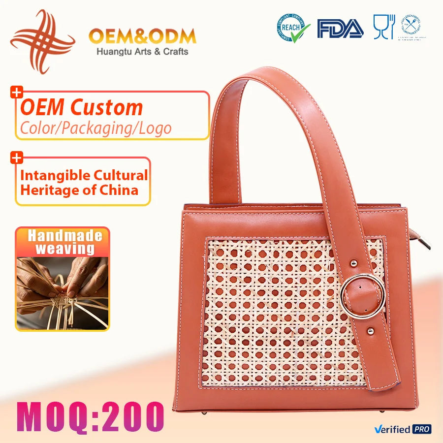 Sustainable Customization Handmade Bamboo Woven Rattan Gift Storage Baskets Bags for Hand-Held Daily Vacation