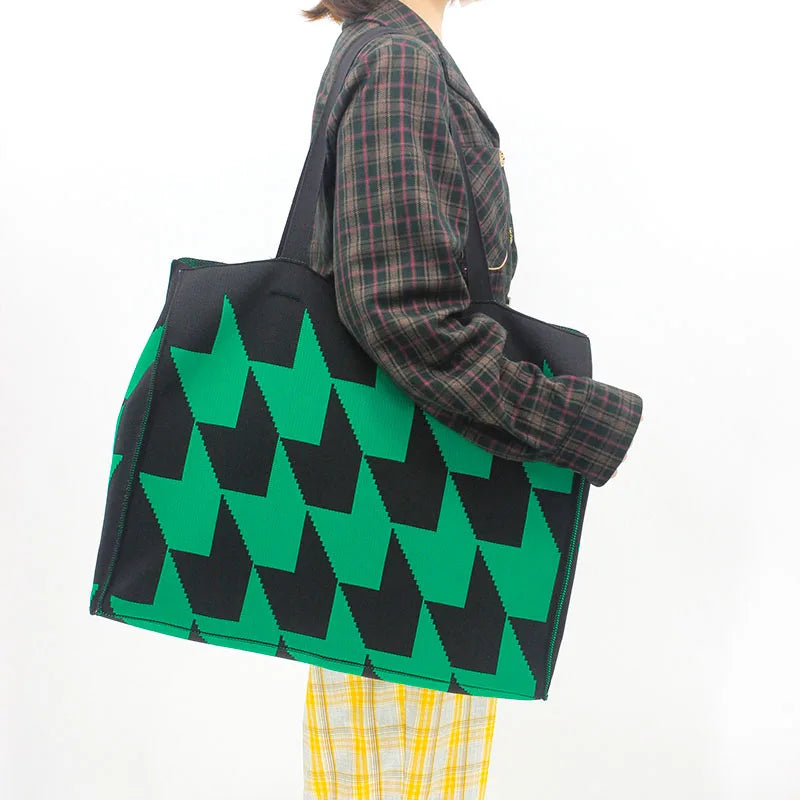 Women's High Quality Large Capacity Knitted Polyester Tote Bag Customized Designs-Simple Casual Portable Shopping Bag Wholesale