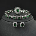 Jachon Luxury Female Jewelry Set for Women Green Oval Zircon Three-Piece Includes Ring Bracelet Fashionable Charm Bracelets