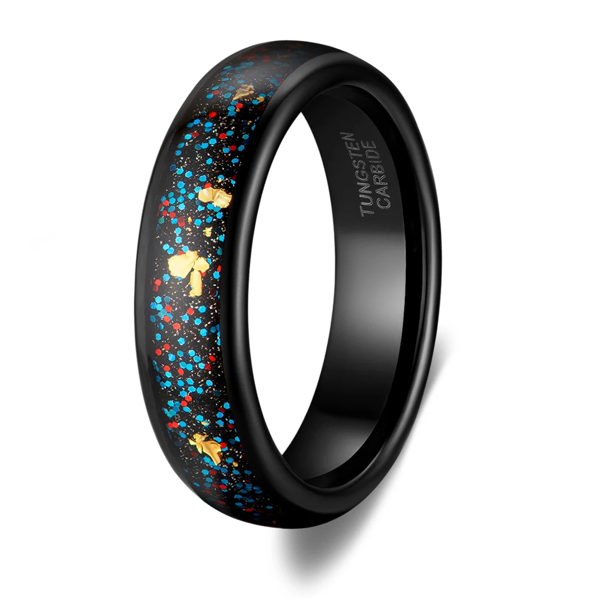 OAHLAN 6mm Black Sand Stone Gold Foil Inlay Wedding Bands 6mm Meteorite Tungsten Carbide Rings for Men's Fashion Jewellery