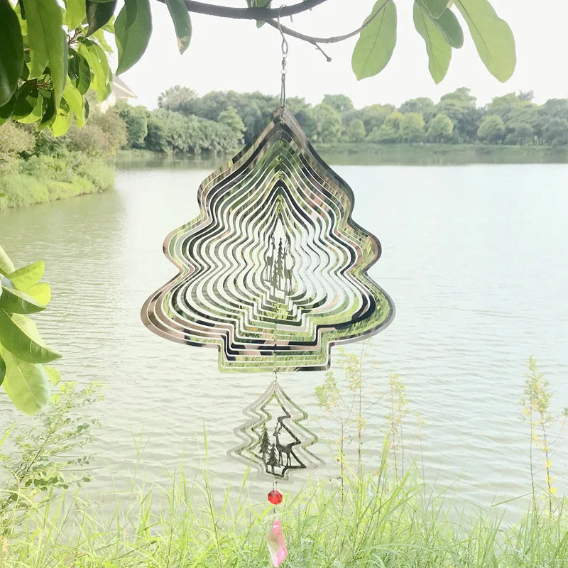 Factory Price Wind Spinner 25x52CM Double Stainless Steel Rotating Metal Sheet 3D Wind Chime Pendant Decoration Gift