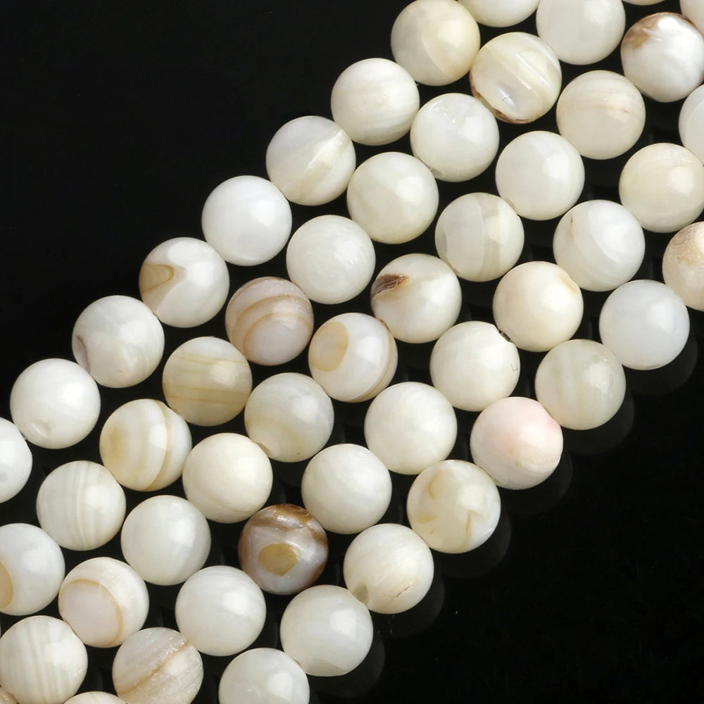 Wholesale 4mm/6mm/8mm White Coffee Striped Shell Round Beads 38cm Strand for Bracelet Necklace DIY Making