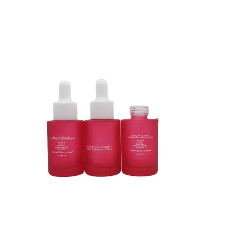 Custom Luxury Essence Dropper Bottle 15ml 30ml 50ml Clear Pink Flat Shoulder Essential Oil Bottle