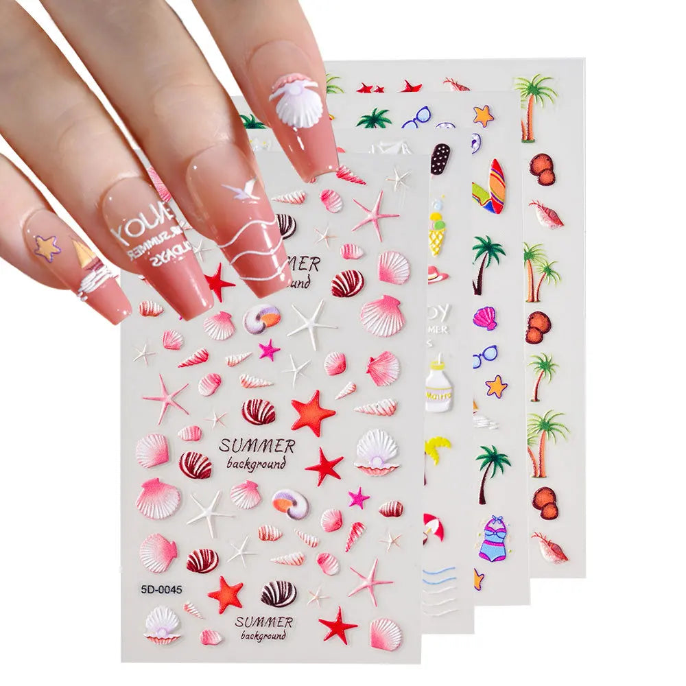 Easy Apply Trending Nail Art Stickers Sea Life Starfish Shell 5D Nail Art Stickers
