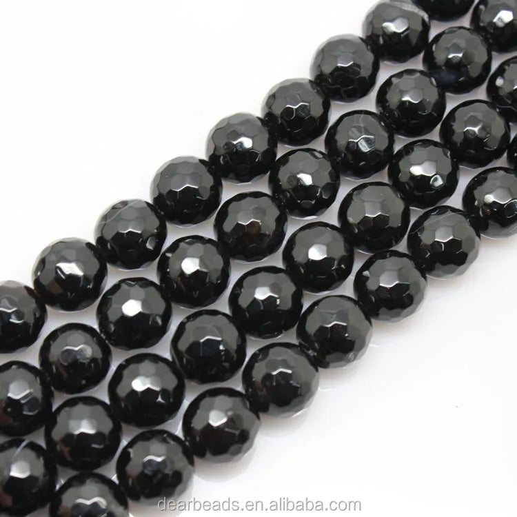 Round Faceted Gemstone Beads Faceted Onyx Black Agate Beads for Jewelry Making 6mm 8mm 10mm 12mm