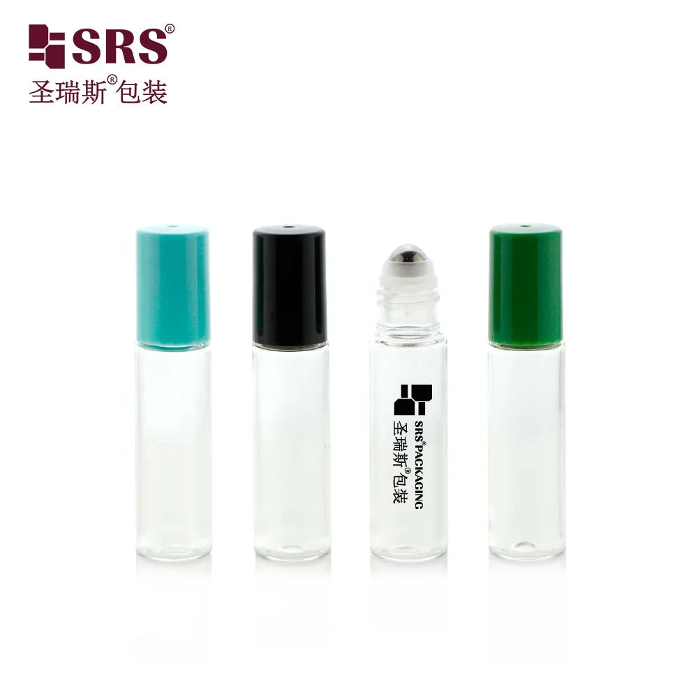 10ml Clear PET Plastic Roll-on Massage Serum Cosmetic Sample Roller Ball Bottle