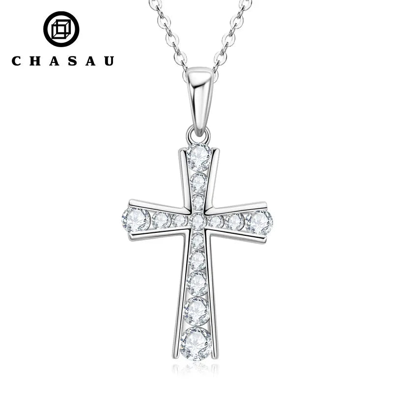 Fast Delivery Hot Sell 925 Sterling Silver Round Cut 5A Cubic Zirconia Ladies Cross Pendant Necklace for Men Women