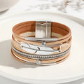 New Fashion Braided Leather Bracelet Ethnic Style Feather Crystal Beads Bracelet Multi-layer Leather Bracelets for Women