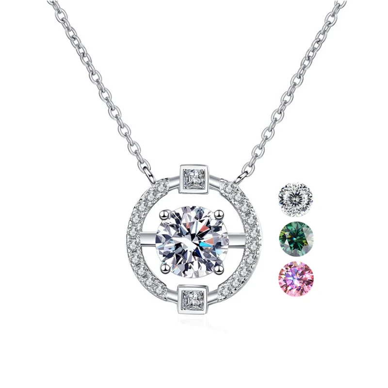 Real D Color Fine Luxury 925 Sterling Silver Necklace White Gold Plated Diamond 1CT Moissanite Pendant Jewelry for Women