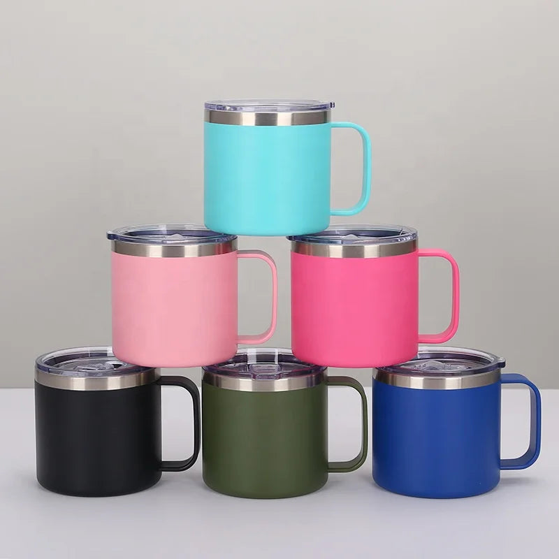 Mug Laser Double Wall Stainless Steel Custom Minimalist Stainless Steel LOGO FREE 12 Oz and 14 Oz White Coffee Mugs with Lid