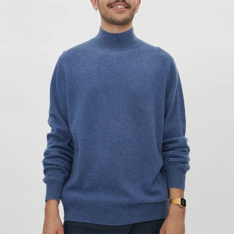 2023 Custom Men's Knit Sweater Navy Vintage Jumper Pullover with Letter Pattern Cashmere Mock Neck Winter Vintage Decoration