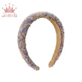 JIRIS 2023 New Design Fashion Multi-color Wide Organza Woolen Cloth Sponge Knitted Headband Elegant Sequin Hairband Girls