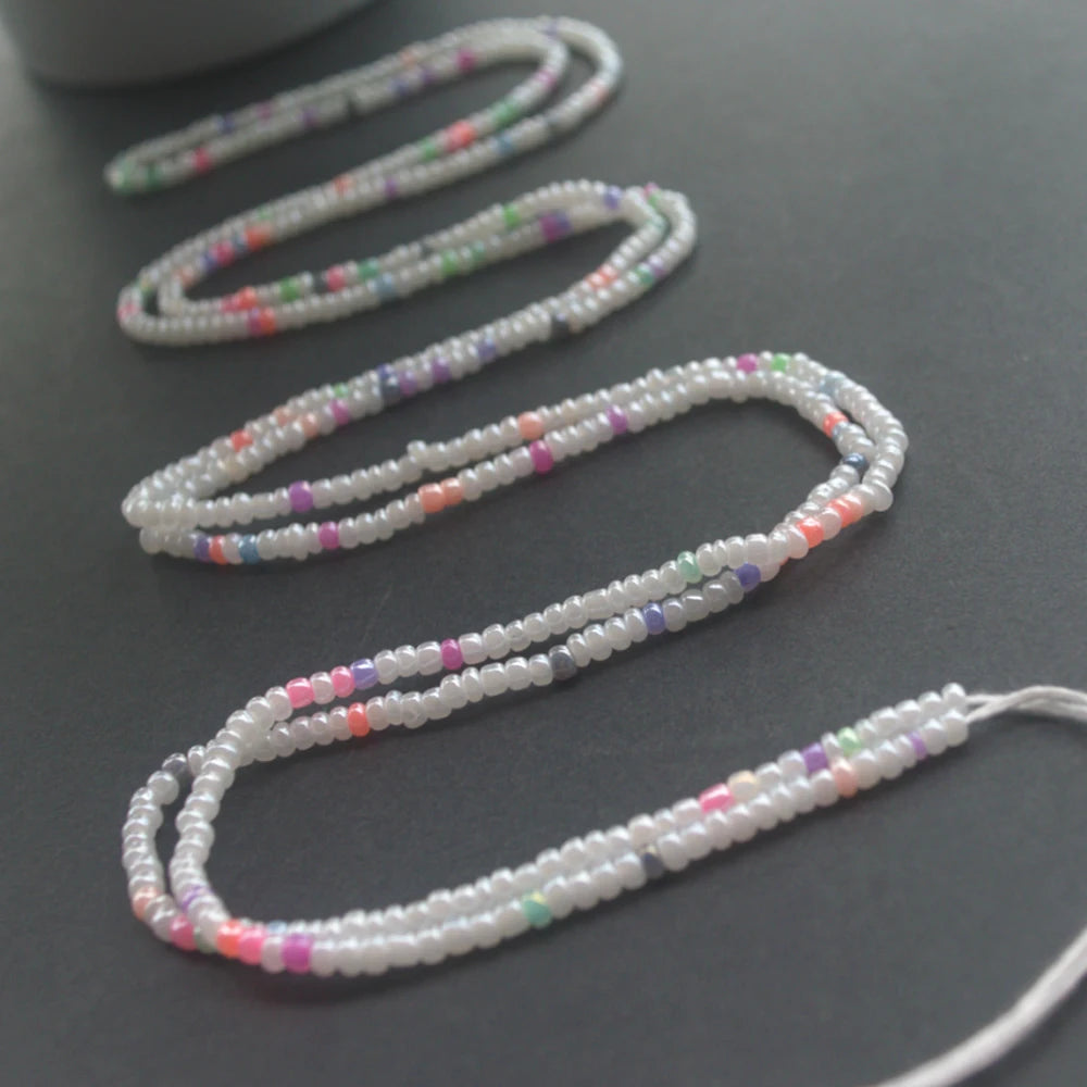 Handmade 50 Inches Plus Size Bulk Tie on Waist Beads on Cotton Cord Belly Chain Body Jewelry Simplicity White Color