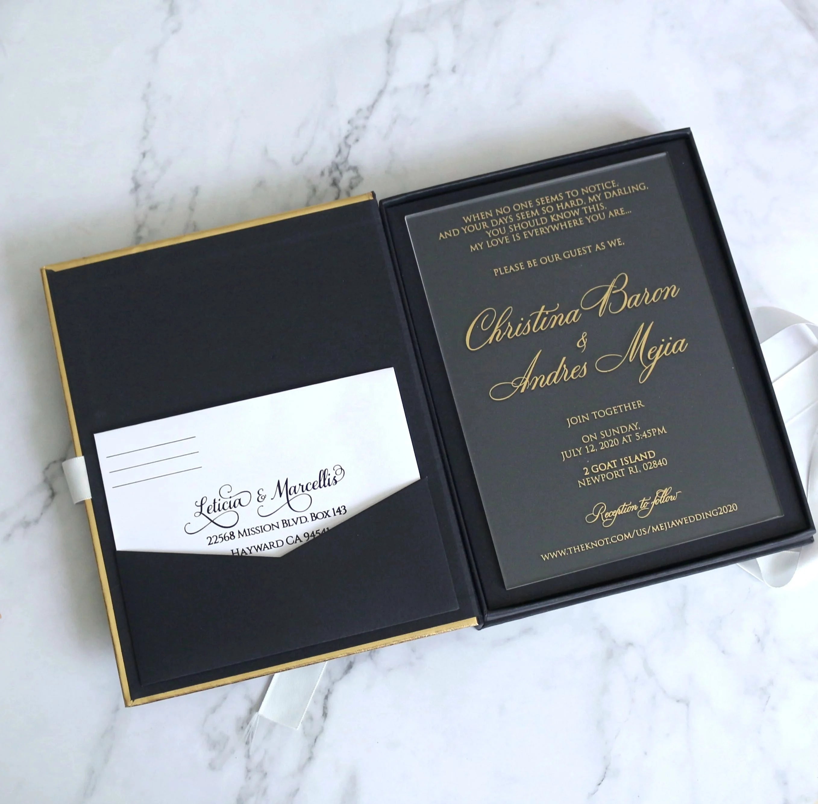 Luxury Hardboard Black and Gold Boxed Wedding Invitation with clear Acrylic Wedding Cards Drawer Box Birthday Invitation Cards