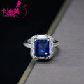 Cadermay 925 Sterling Silver Jewelry 10X12 Lab Grown Sapphire Vivid Blue Set With Melee Moissanite Engagement Wedding Ring