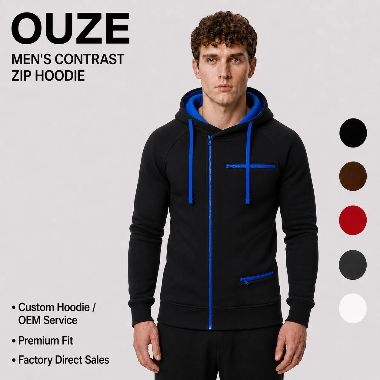 Custom Design Wholesale Price White Color Eco Friendly Two Pocket Zipper-up Hoodie Sweatshirt Active Wear Pullover