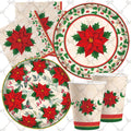 PAFU Xmas Christmas Party Supplies Poinsettia Christmas Paper Plates Cups Napkins Disposable Tableware Set Serves 16