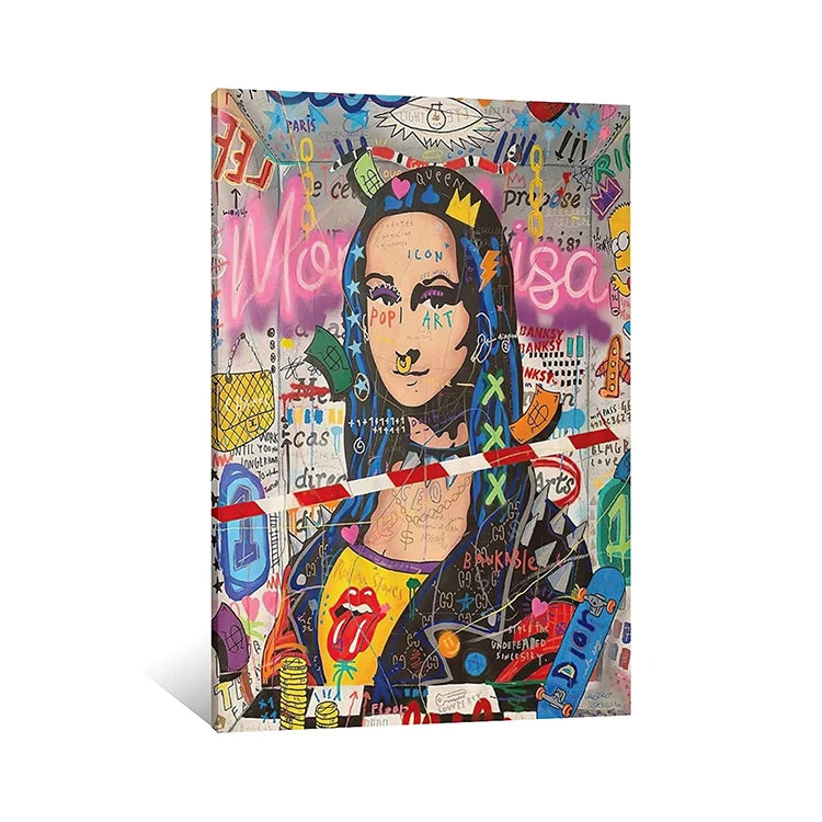 JZ Living Room Decor Abstract Canvas Print Street Art Pictures Graffiti Wall Poster Pop Art Mona Lisa Painting