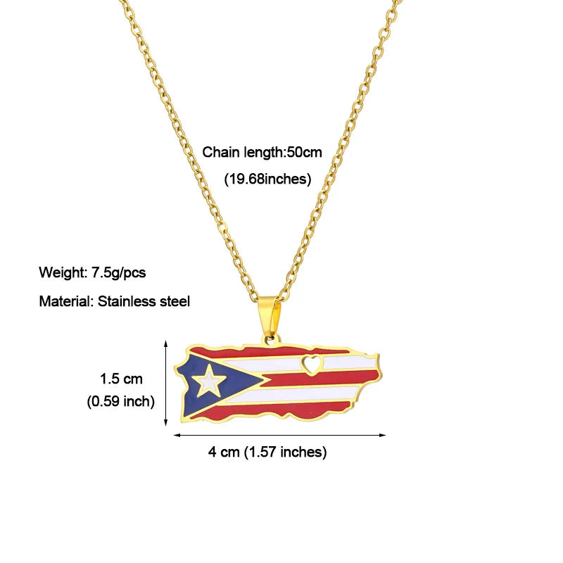 New Stainless Steel Drip Oil Puerto Rico Heart-shaped Map Pendant Necklace
