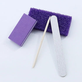OEM Professional Opp Bag Disposable 4 Pcs Pedicure Manicure Care Tool Wood Stick Nail Buffer Sponge File Set Kits