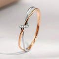 Huitan S925 Round Cubic Zirconia Two Tone Plated Twist Thin Ring Bridal Engagement Wedding Sterling Silver Rings Women Jewelry
