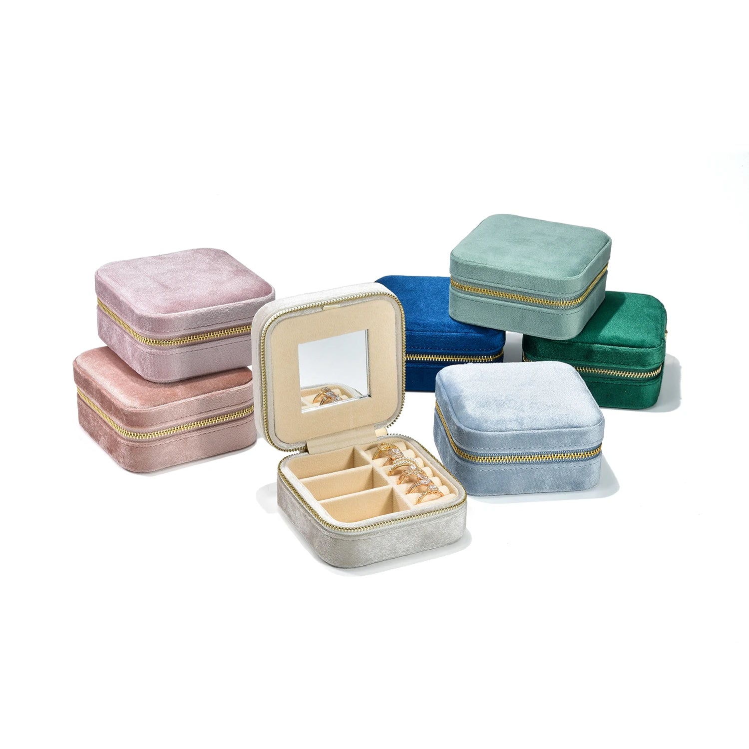 Wholesale Travel Velvet Jewelry Box Flannelette Portable Ring Earring Necklace Storage Box Custom Jewelry Box Organizer
