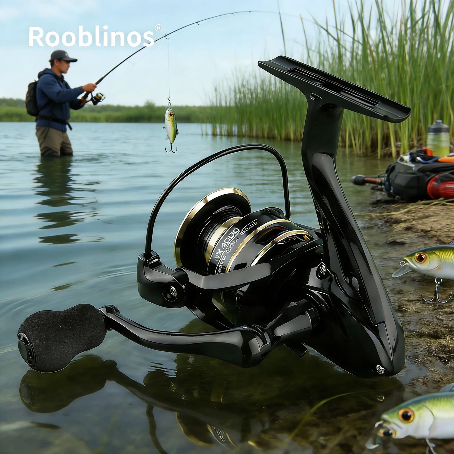 [Germany Stock] Rooblinos NX Spinning Fishing Reel Left Hand 5.2:1 Gear Ratio Anti-Reverse Two-Speed Fake Nylon Lake River