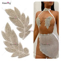 American Haute Couture Evening Party Dress Hot Fix Leaf Shape Small Multicolor Rhinestone Applique