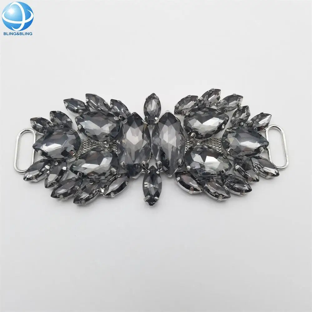Black Glass Bikini Buckle Metal Rhinestone Bikini Connectors for Fitness Swimwear Women Underwear Strap Decoration Accessories