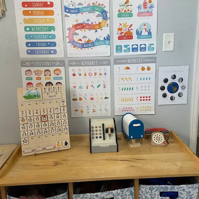 Desktop Montessori Calendar for Kids with Holiday Weather Emotion or Wall Hanging Calendar for Children