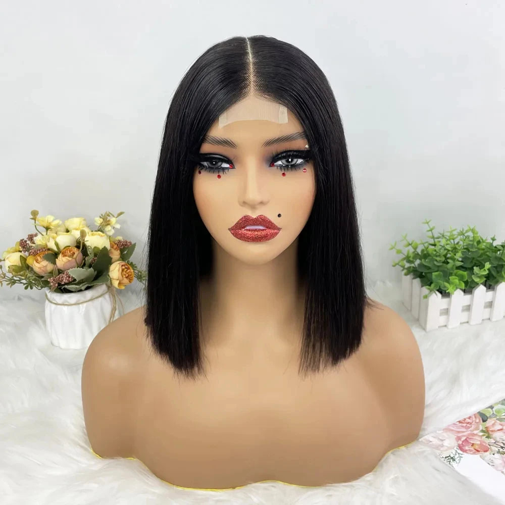 Cheap Bone Straight Natural Color Human Hair Wigs Deep Part 2x6 Lace Closure Glueless Wigs for Black Women Short 8 Inch Bob Wig
