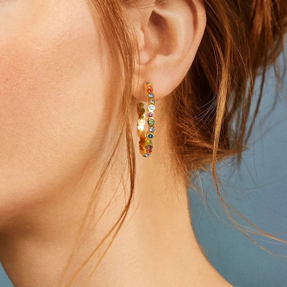 New Style Large Stainless Steel Earring Women Jewelry 18K Gold Big Hoop Colored Rhinestones Earrings