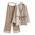 European and American Women's Knitted Cardigan Set Medium Length Two-Piece Set