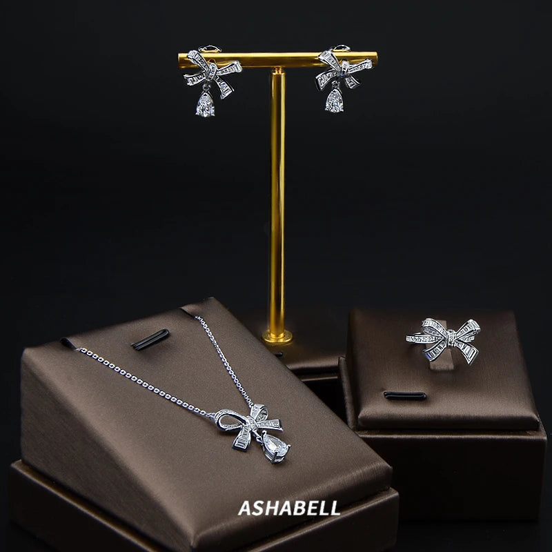 925 Sterling Silver Fine Jewelry Set pink Flowers Necklace Set Birthday Engagement Anniversary Gift Jewelry