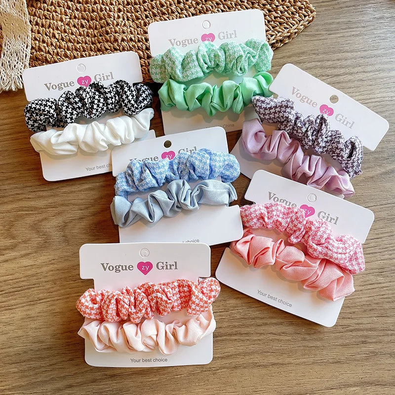 2pcs Per Card 2022 Cute Spring Cloth Hair Scrunchies Decorative Elastic Hair Bands Rubber Ties for Girls