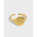 Geometric 18K Gold Plated Oval Flower Ring S925 Sterling Silver Open Rings Floral Texture Ring for Girls