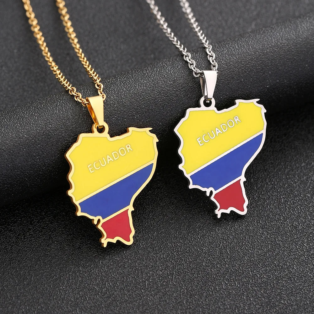 Manufacturer  Stainless Steel Enameled Ecuador Map Chain Necklaces18K Gold Plated Enamel Ecuadorian Flag Map Pendant Necklace