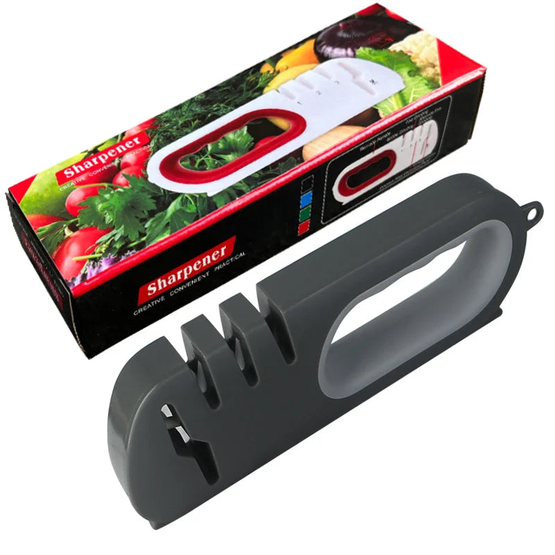 Multi-Functional 4-stage Knife Sharpener Non-slip Handheld Kitchen Tool for Quick Sharpening & Polishing of Dull Blades