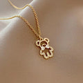 18K Jewelry Stainless Steel Necklace Cute Sweet Girl with Zirconia love Bear Necklace